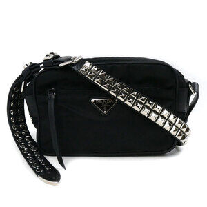 PRADA Studded Shoulder Bag Black
